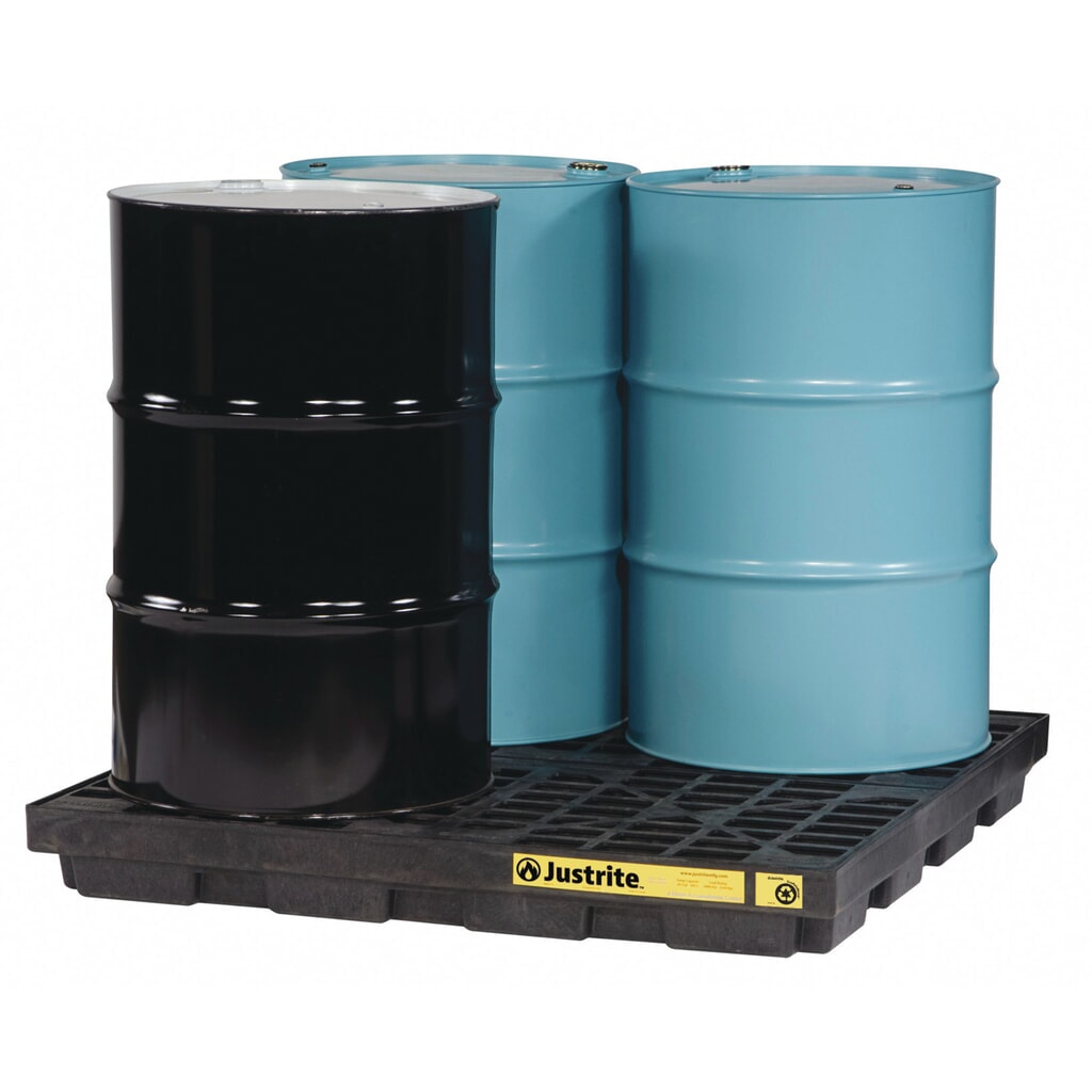 Justrite® plochá sběrná vana z PE, 4 × 200 l, objem 185 l, černá Číslo obrázku produktu 3: Justrite® plochá sběrná vana z PE, 4 × 200 l, objem 185 l, černá