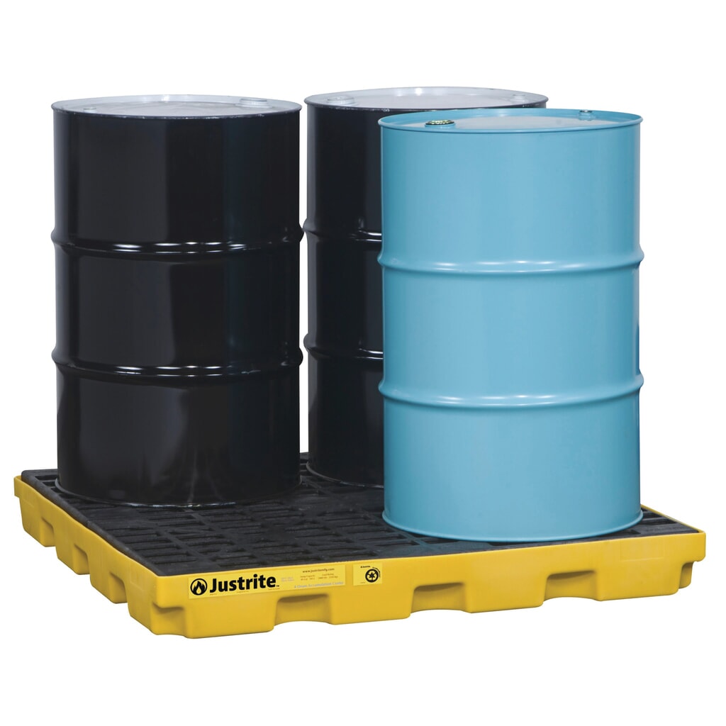 Justrite® plochá sběrná vana z PE, 4 × 200 l, objem 185 l, žlutá Číslo obrázku produktu 2: Justrite® plochá sběrná vana z PE, 4 × 200 l, objem 185 l, žlutá