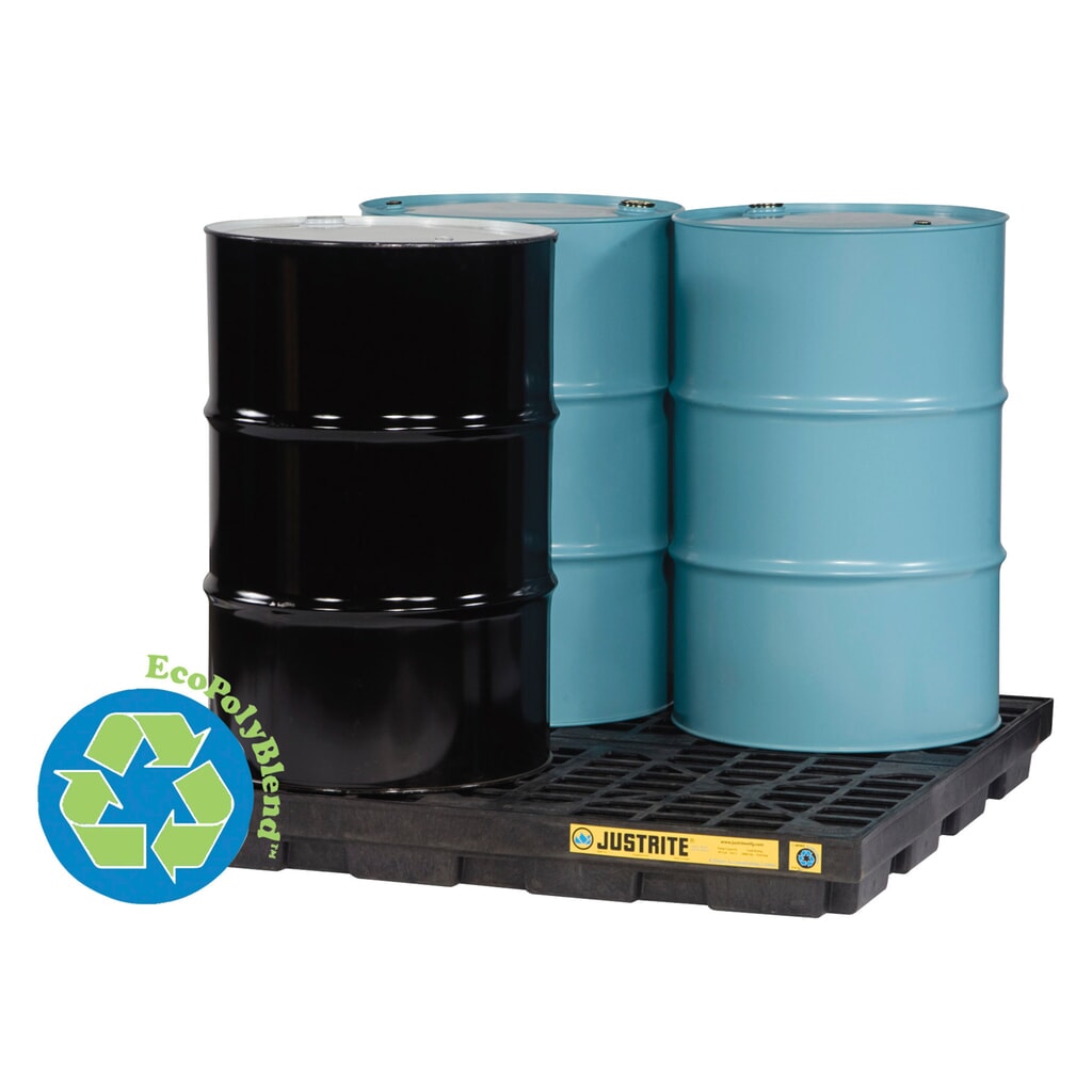 Číslo obrázku produktu 2: Justrite® plochá sběrná vana z PE, 4 × 200 l, objem 185 l, černá