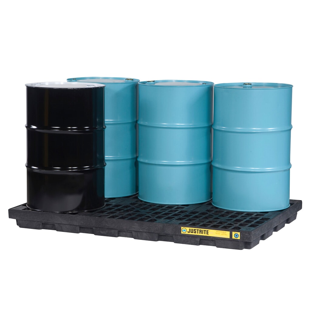 Justrite® plochá sběrná vana z PE, 6 × 200 l, objem 276 l, černá Obrázek produktu: Justrite® plochá sběrná vana z PE, 6 × 200 l, objem 276 l, černá