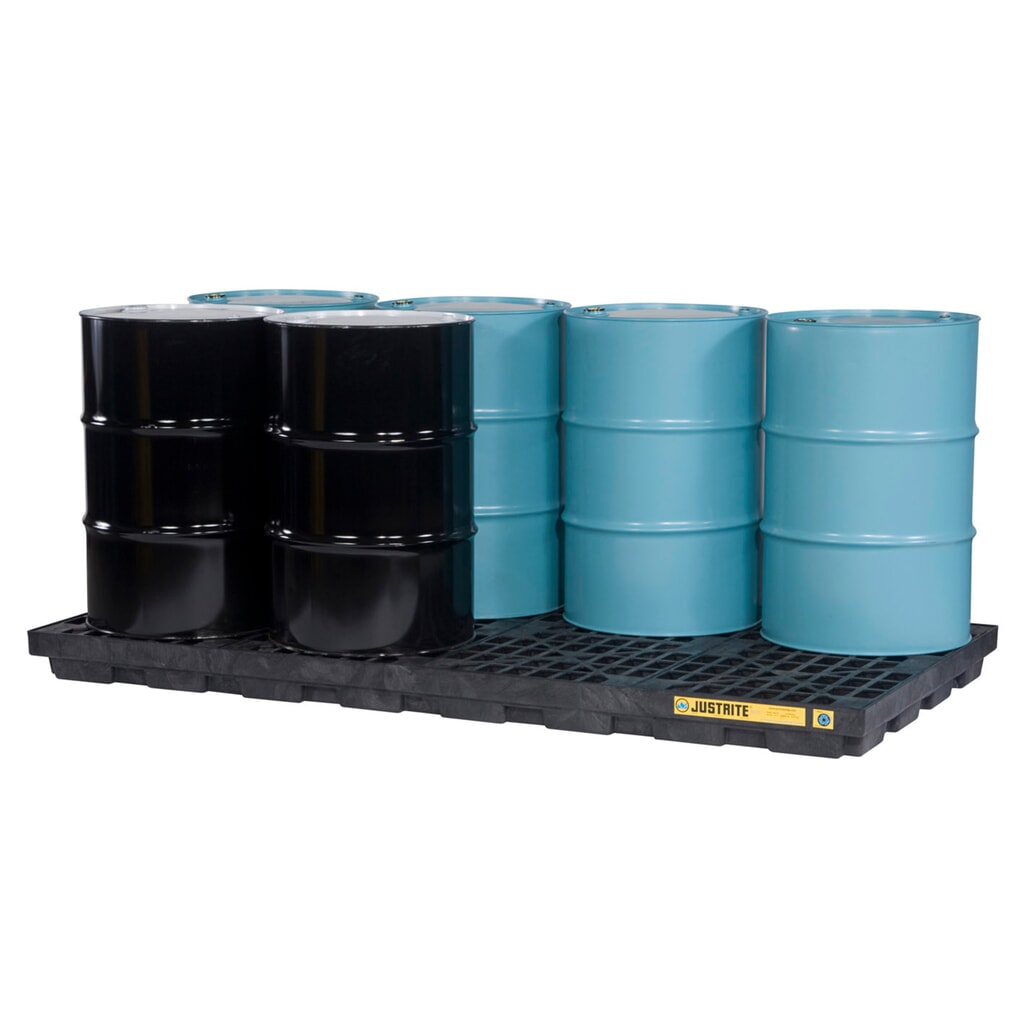 Obrázek produktu: Justrite® plochá sběrná vana z PE, 8 × 200 l, objem 371 l, černá