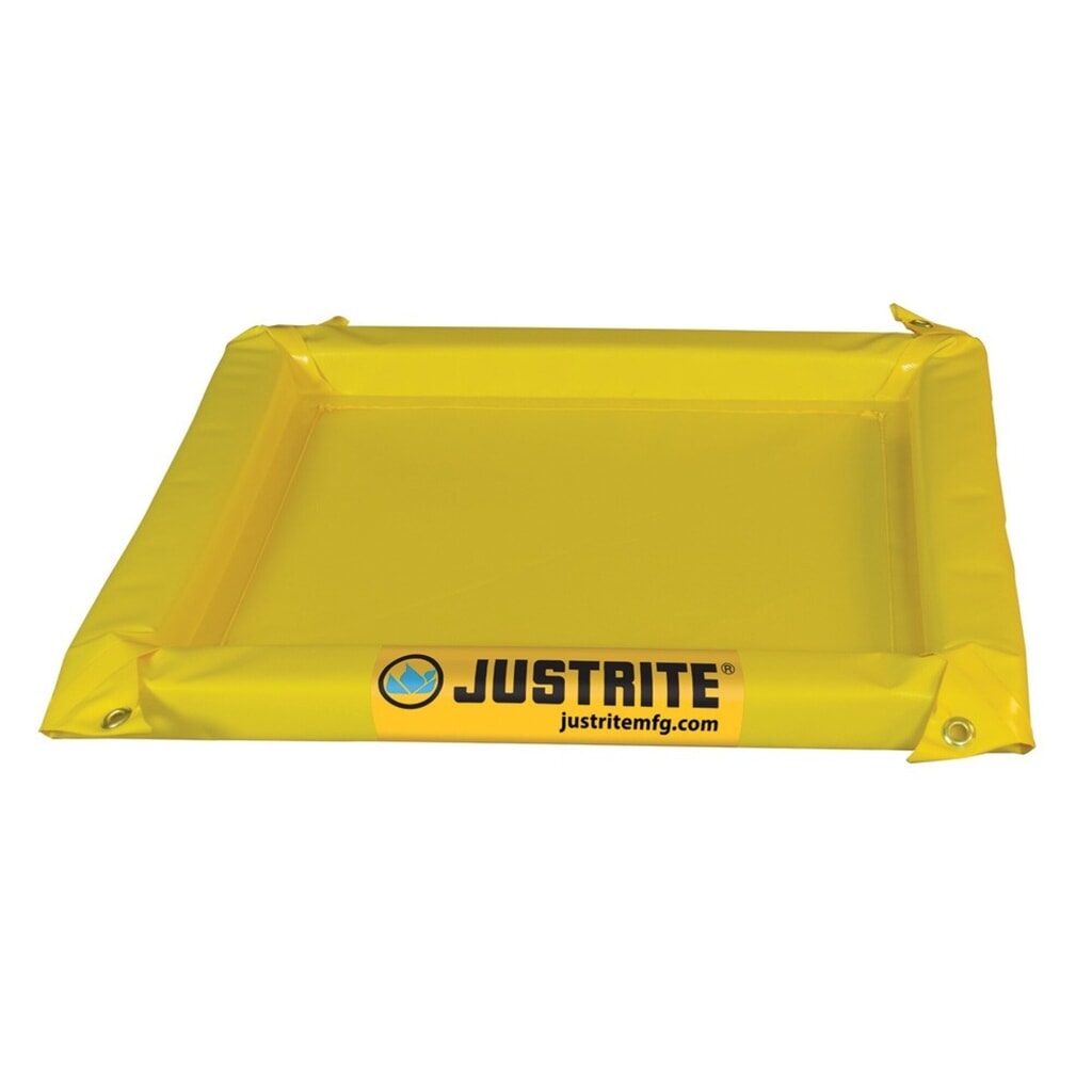 Obrázek produktu: Justrite® skládací záchytná vana z PVC, výška stěny 50 mm, vnitřní rozměry 0,6 × 0,6 m, objem 19 l