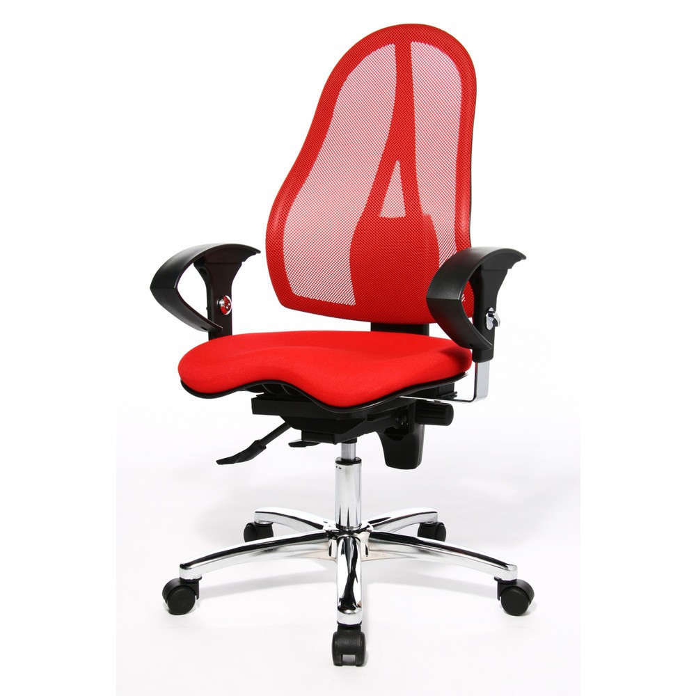 Číslo obrázku produktu 6: Otočná kancelářská židle Topstar® Ortho 15, síťové opěradlo, výškově nastavitelné područky, červená