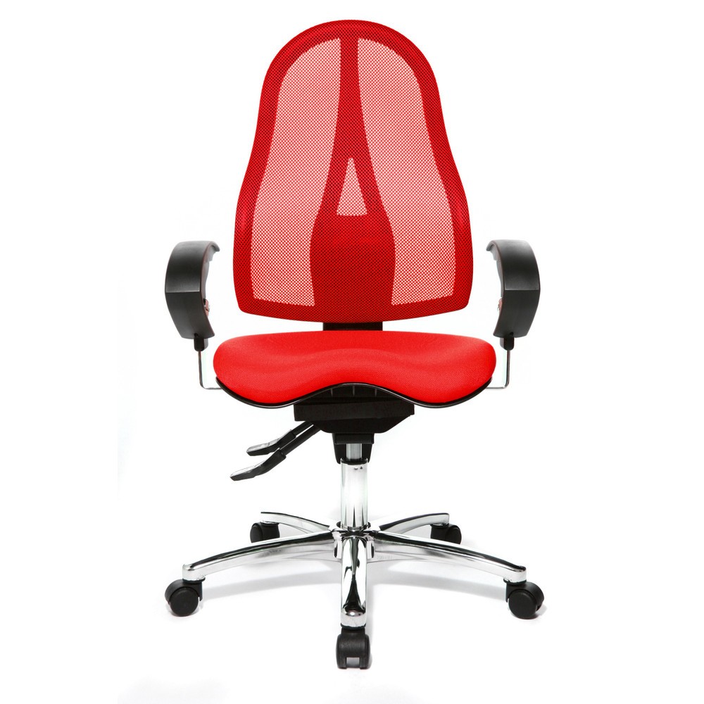 Číslo obrázku produktu 1: Otočná kancelářská židle Topstar® Ortho 15, síťové opěradlo, výškově nastavitelné područky, červená