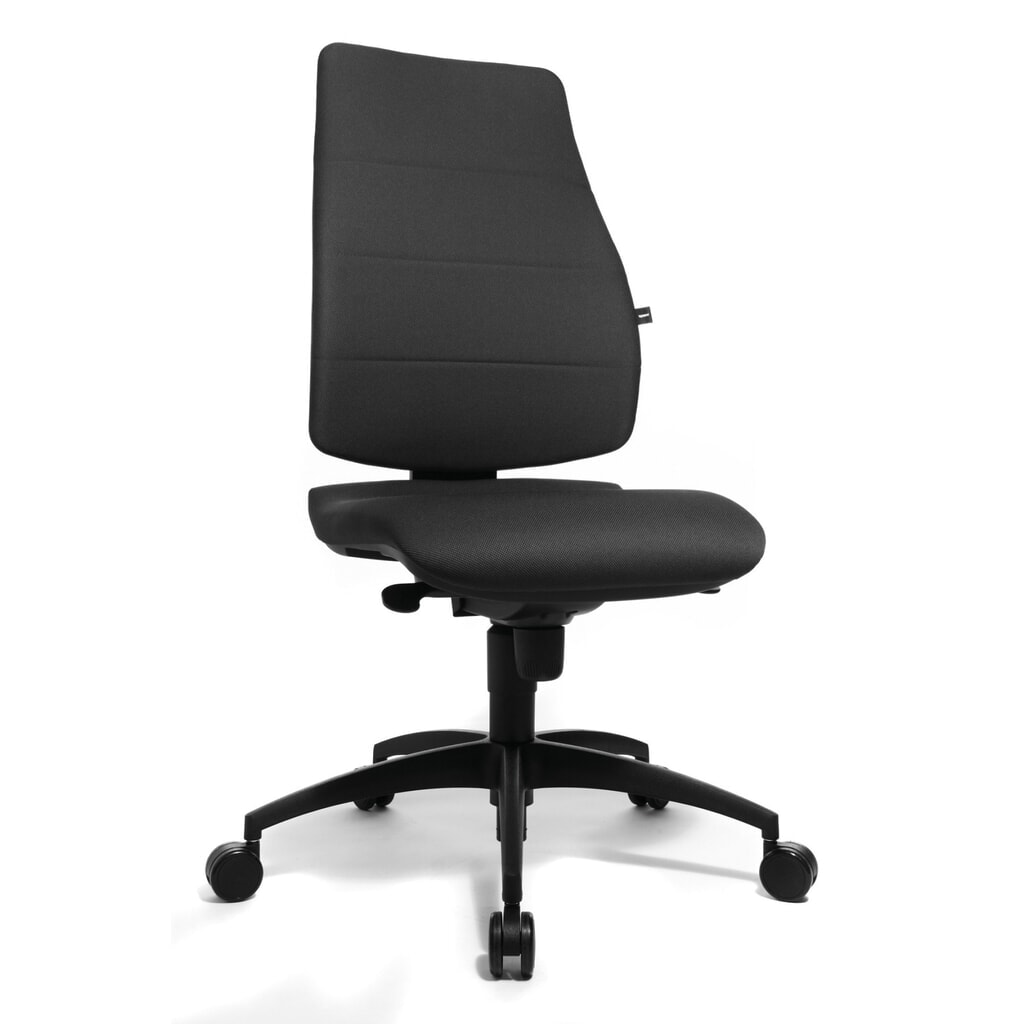 Otočná kancelářská židle Topstar® Syncro, čalouněné opěradlo, ergonomický sedák s ochranou plotének, antracit Obrázek produktu: Otočná kancelářská židle Topstar® Syncro, čalouněné opěradlo, ergonomický sedák s ochranou plotének, antracit