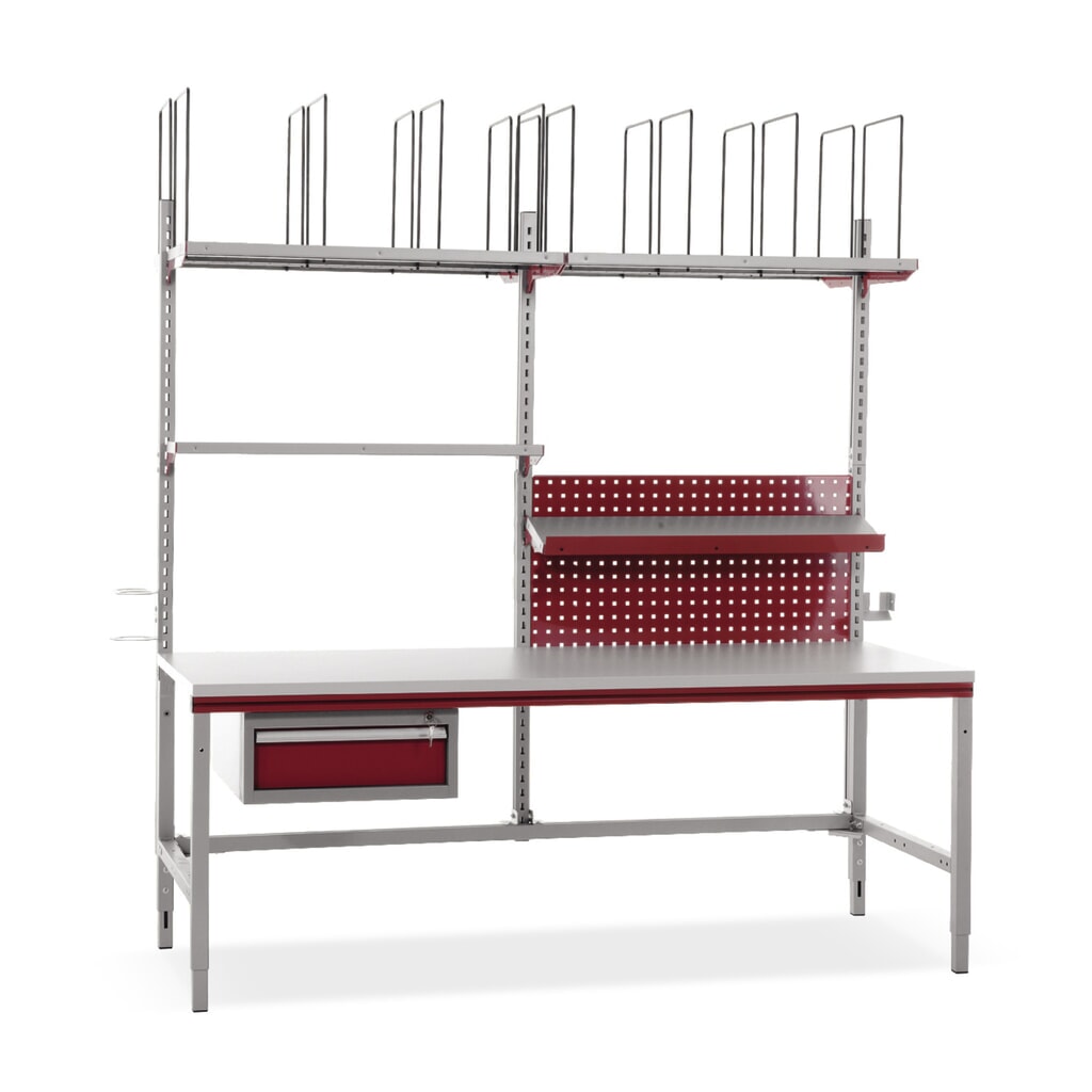 Rocholz balicí stůl, ručně výškově nastavitelný FLEX+, s velkým balíčkem příslušenství, VxŠxH 690-960 x 2 000 x 800 mm Obrázek produktu: Rocholz balicí stůl, ručně výškově nastavitelný FLEX+, s velkým balíčkem příslušenství, VxŠxH 690-960 x 2 000 x 800 mm