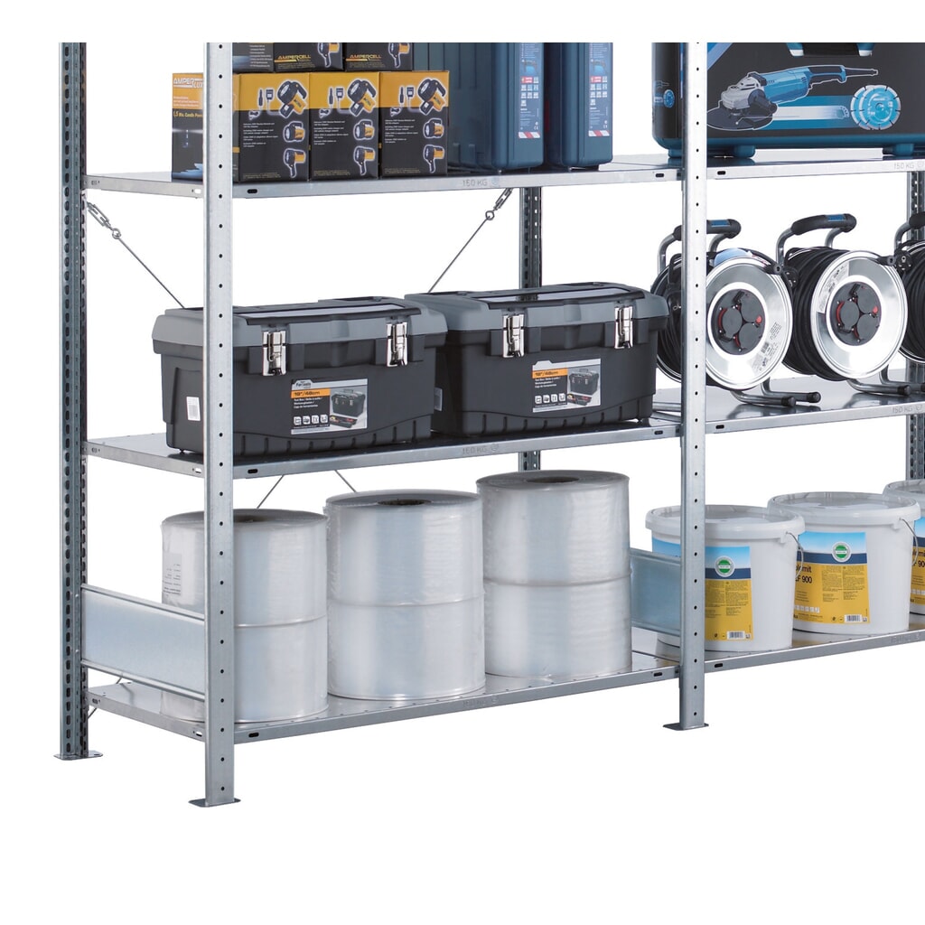 Policový regál SCHULTE, kompletní sada, pozink, 15 polic z ocelového plechu, nosnost police 150 kg, VxŠxH 2000 x 3072 x 536 mm Číslo obrázku produktu 3: Policový regál SCHULTE, kompletní sada, pozink, 15 polic z ocelového plechu, nosnost police 150 kg, VxŠxH 2000 x 3072 x 536 mm