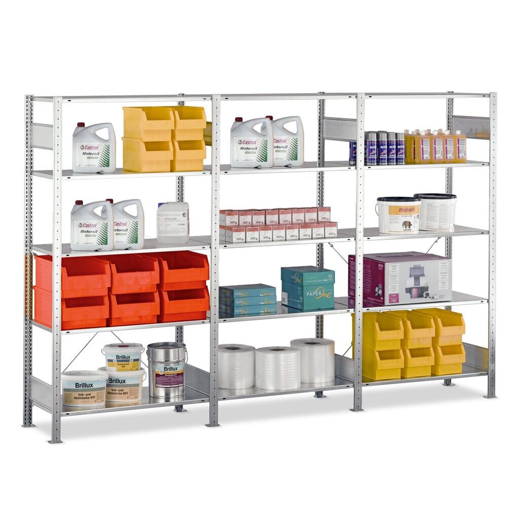 Obrázek produktu: Policový regál SCHULTE, kompletní sada, pozink, 15 polic z ocelového plechu, nosnost police 150 kg, VxŠxH 2000 x 3072 x 336 mm