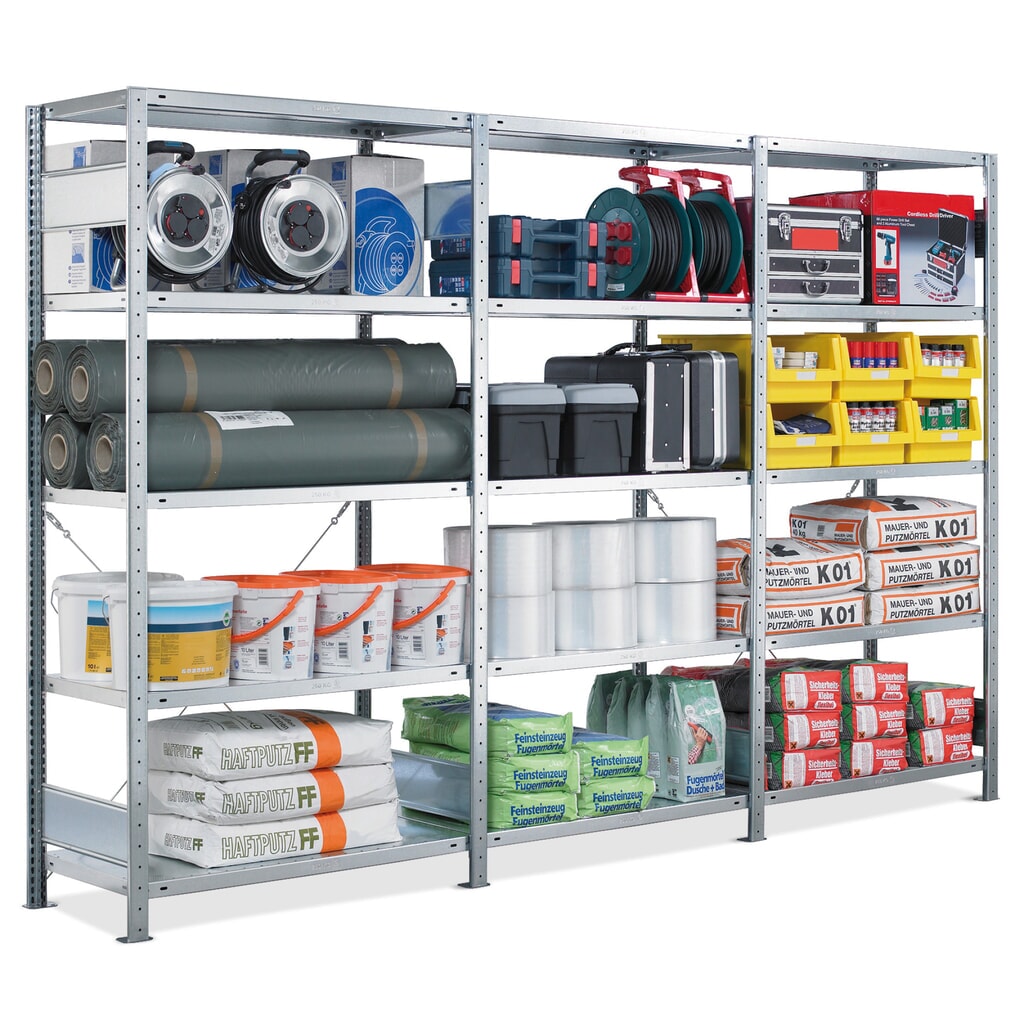 Policový regál SCHULTE, kompletní sada, zasouvací systém, nosnost police 250 kg, VxŠxH 2000 x 3000 x 400 mm Obrázek produktu: Policový regál SCHULTE, kompletní sada, zasouvací systém, nosnost police 250 kg, VxŠxH 2000 x 3000 x 400 mm