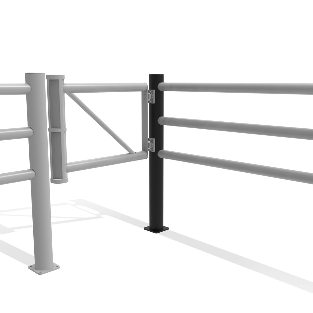 Koncový sloupek dancop s otočnými dveřmi pro bezpečnostní zábradlí „Delta“, Ø 110 mm, výška 1200 mm, 90°, levý Číslo obrázku produktu 11: Koncový sloupek dancop s otočnými dveřmi pro bezpečnostní zábradlí „Delta“, Ø 110 mm, výška 1200 mm, 90°, levý