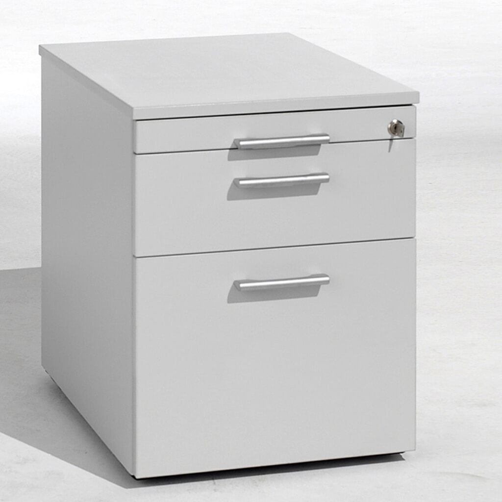 Obrázek produktu: Kontejner na kolečkách Lissabon se závěsným registrem, VxŠxH 566 x 600 x 430 mm, plastové vysouvací boxy, světle šedá