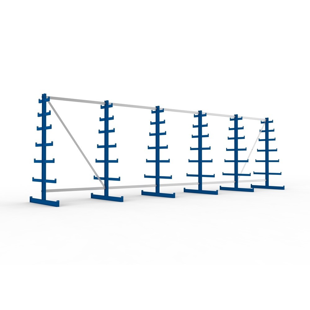 Číslo obrázku produktu 1: Kompletní balení konzolového regálu META, oboustranný, nosnost na rameno 150 kg, VxŠxH 2 000 x 6 805 x 1 090 mm, 6 stojanů