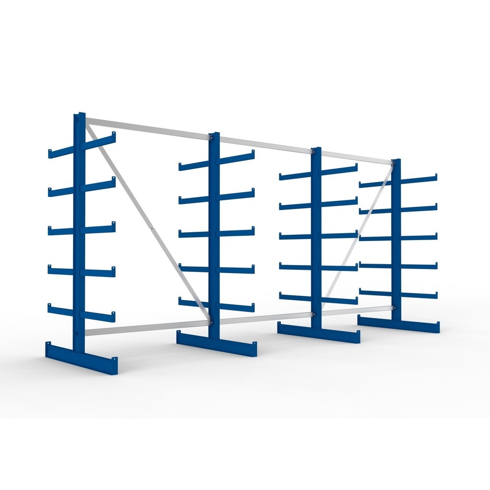 Číslo obrázku produktu 1: Kompletní balení konzolového regálu META, oboustranný, nosnost na rameno 200 kg, VxŠxH 2 000 x 4 105 x 1 150 mm, 4 stojany