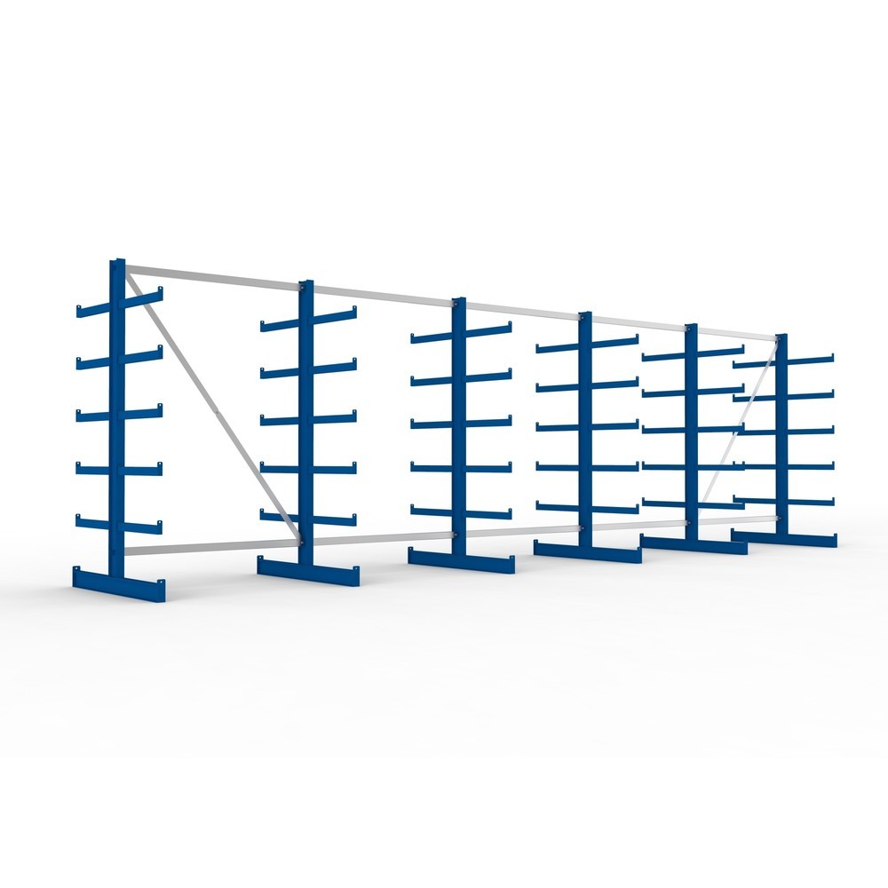 Číslo obrázku produktu 1: Kompletní balení konzolového regálu META, oboustranný, nosnost na rameno 200 kg, VxŠxH 2 000 x 6 805 x 1 150 mm, 6 stojanů