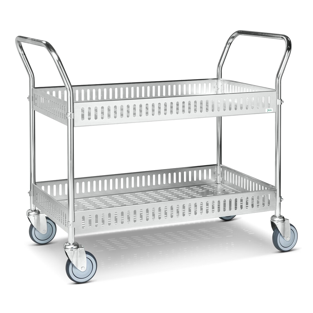 Košový vozík Kongamek, kompletně pozinkovaný, svislé madlo, 2 patra à 935 x 535 mm Obrázek produktu: Košový vozík Kongamek, kompletně pozinkovaný, svislé madlo, 2 patra à 935 x 535 mm