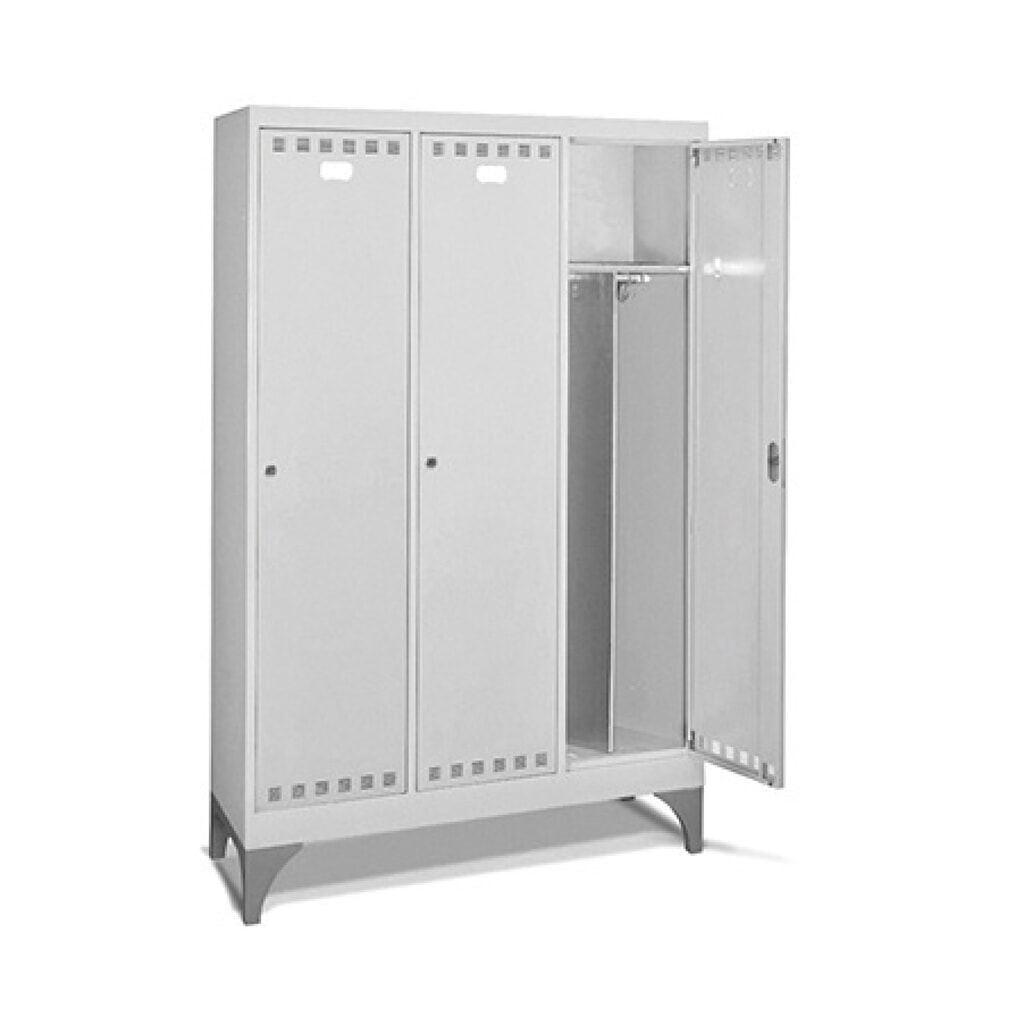 Kovová dvojitá šatní skříňka Fami PERFOM, nohy, 3 přihrádky, VxŠxH 1950 x 1195 x 502 mm, světle šedá Obrázek produktu: Kovová dvojitá šatní skříňka Fami PERFOM, nohy, 3 přihrádky, VxŠxH 1950 x 1195 x 502 mm, světle šedá