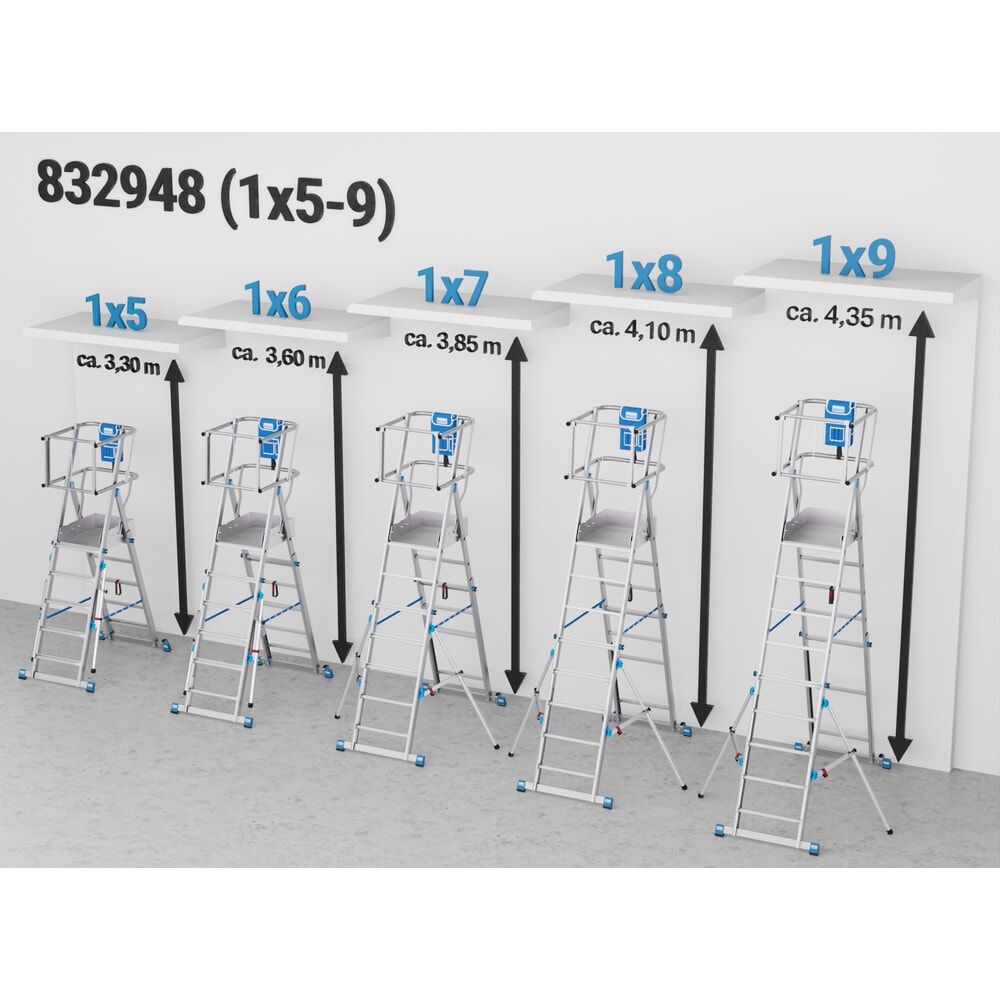 Číslo obrázku produktu 22: Teleskopický žebřík splošinou KRAUSE® STABILO s velkou plošinou ke stání SkyMatic 5–9 příček