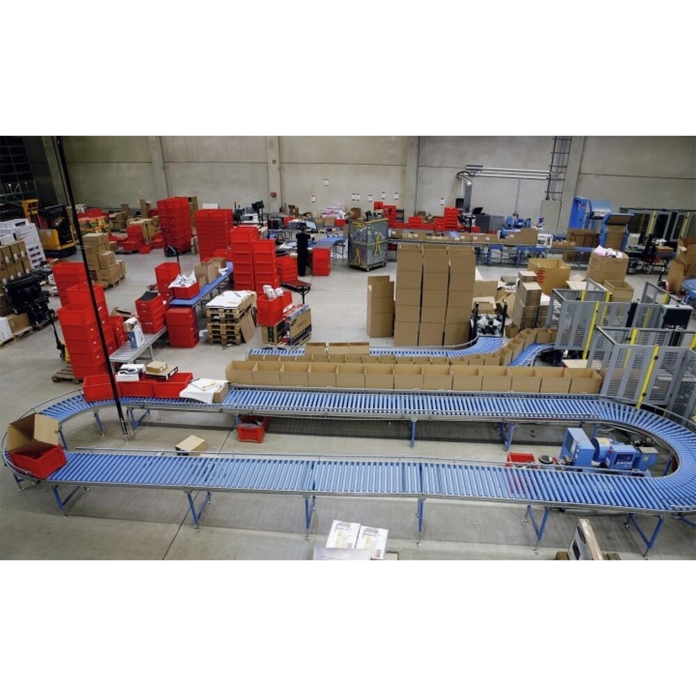 Číslo obrázku produktu 3: Lehký válečkový dopravník BLUME, zatáčka 45˚, plastové válečky, Ø 50 mm, šířka dopravníku 300 mm, vzdálenost os 100 mm