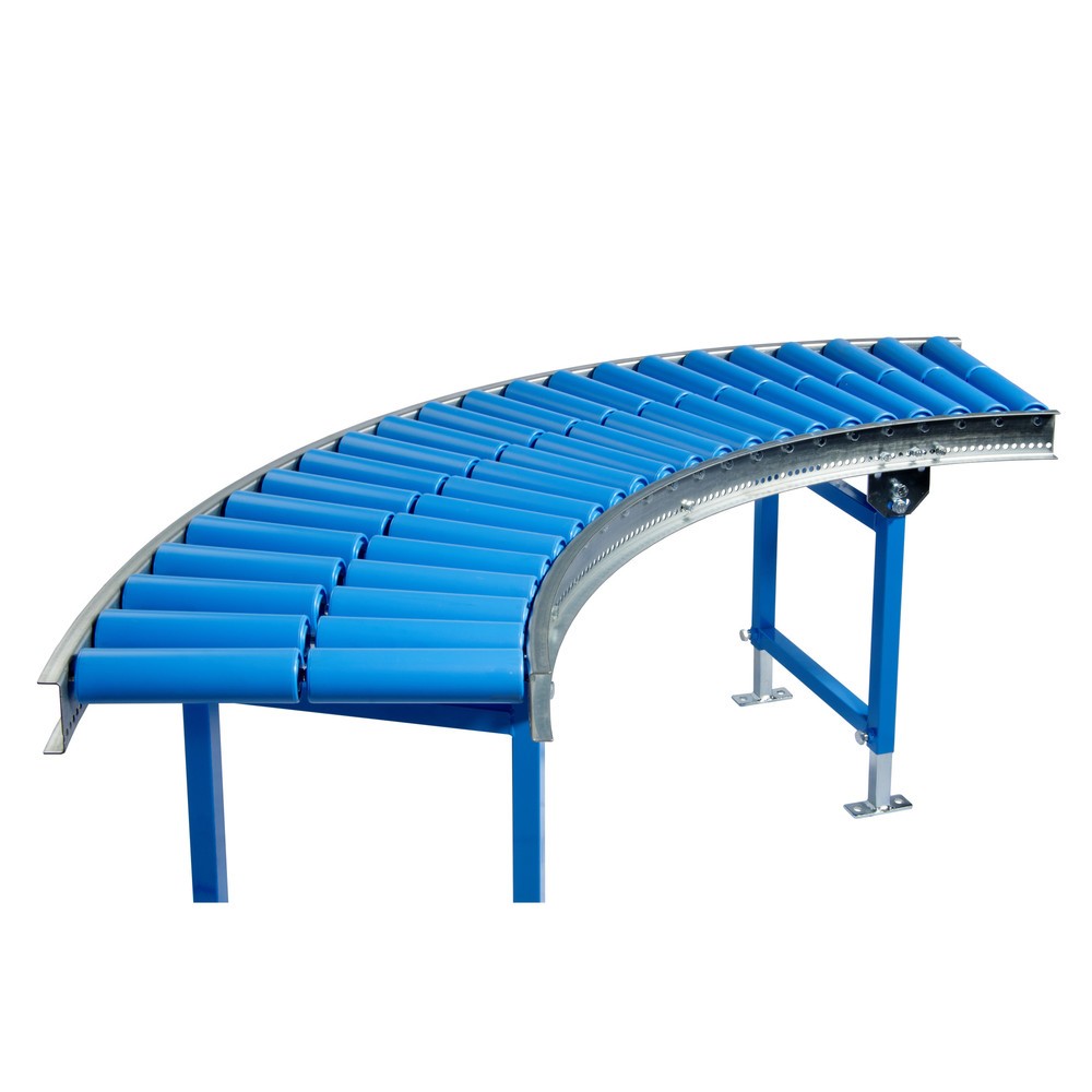 Číslo obrázku produktu 1: Lehký válečkový dopravník BLUME, zatáčka 45˚, plastové válečky, Ø 50 mm, šířka dopravníku 300 mm, vzdálenost os 100 mm