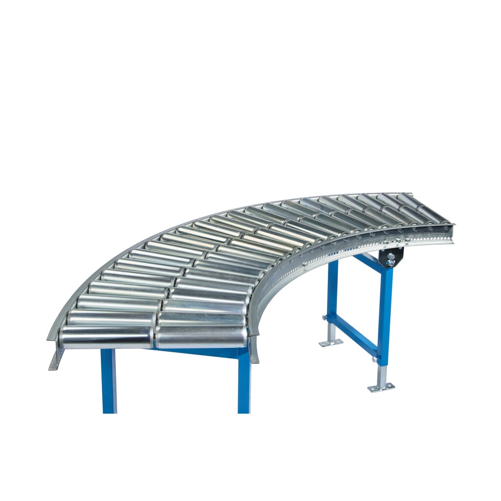 Obrázek produktu: Lehký válečkový dopravník BLUME, oblouk 90˚, ocelové válečky, Ø 50 mm, šířka dopravníku 300 mm, vzdálenost os 100 mm