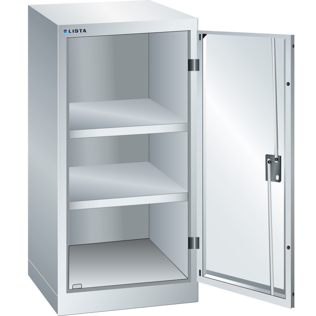 Manipulační skříň LISTA, (ŠxHxV) 500x500x1000 mm, 2 nastavitelné police, světle šedá, RFID Lock