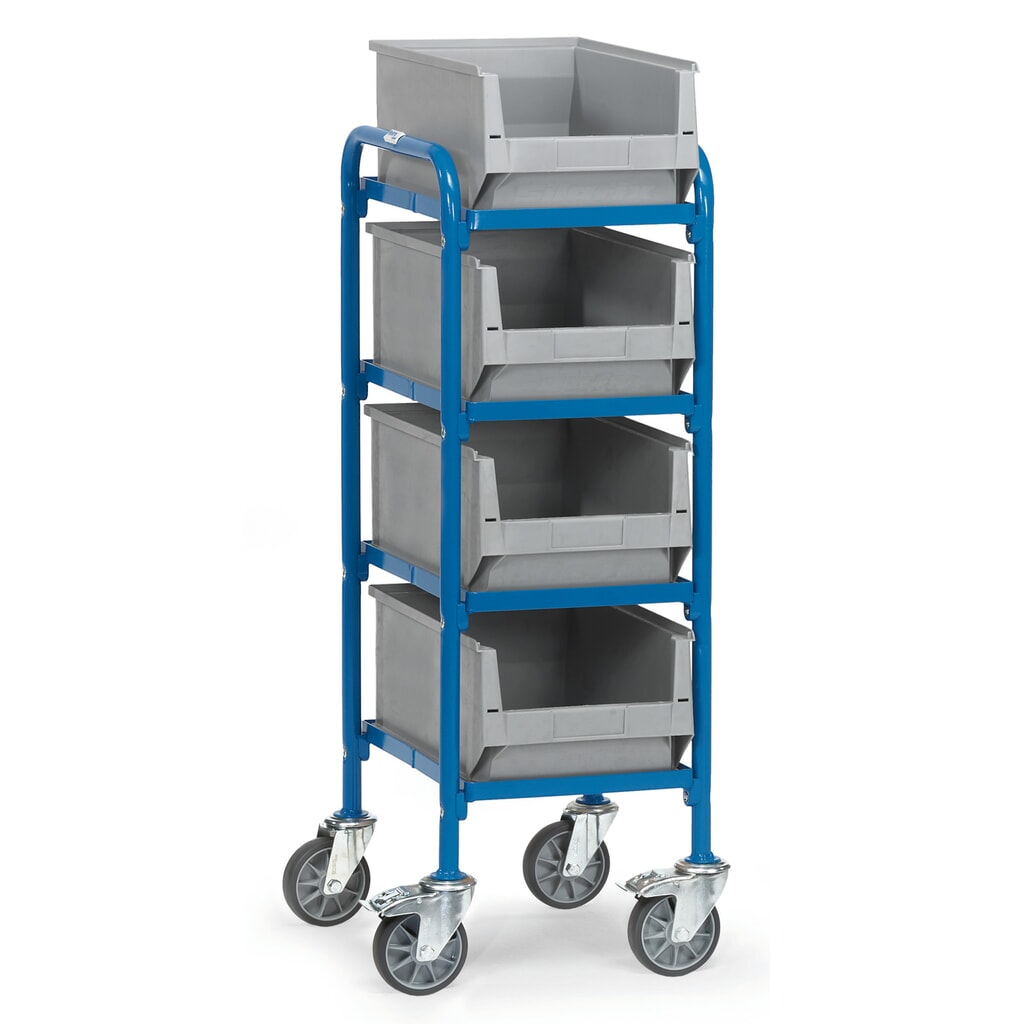Manipulační vozík fetra® s průhlednými skladovacími boxy, ložná plocha 320 x 470 mm Obrázek produktu: Manipulační vozík fetra® s průhlednými skladovacími boxy, ložná plocha 320 x 470 mm