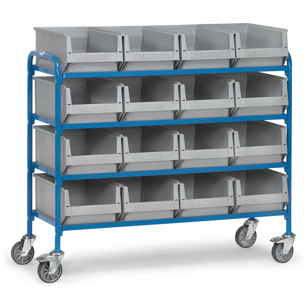 Obrázek produktu: Manipulační vozík fetra® se skladovacími boxy, ložná plocha 1 250 x 470 mm