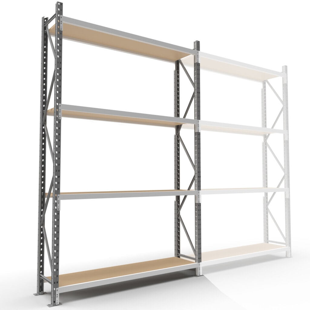 Číslo obrázku produktu 1: ManOrga Široký regál s dřevotřískovými deskami, základní pole, VxŠxH 2500 x 1800 x 600 mm
