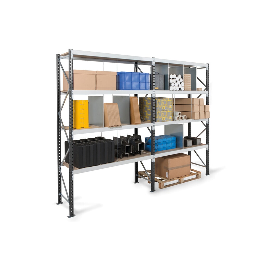 ManOrga Široký regál s dřevotřískovými deskami, přídavné pole, grafitová šedá / světle šedá, VxŠxH 2000 x 1250 x 600 mm Číslo obrázku produktu 7: ManOrga Široký regál s dřevotřískovými deskami, přídavné pole, grafitová šedá / světle šedá, VxŠxH 2000 x 1250 x 600 mm