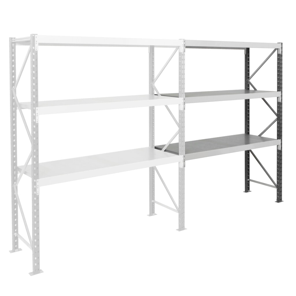 Obrázek produktu: Široký regál ManOrga s ocelovými panely, přídavné pole, nosnost police 710 kg, VxŠxH 2 500 x 2 250 x 600 mm