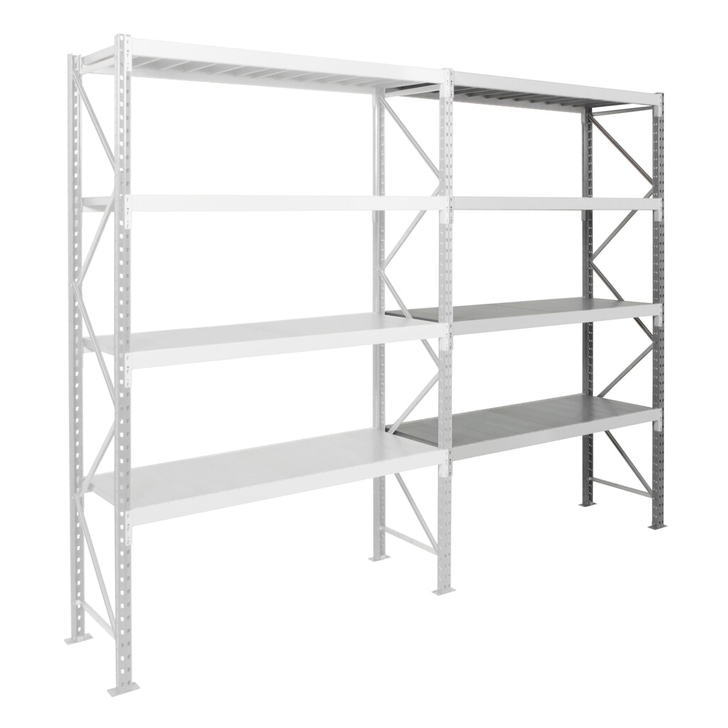 Široký regál ManOrga s ocelovými panely, přídavné pole, nosnost police 710 kg, VxŠxH 3 000 x 2 250 x 600 mm Obrázek produktu: Široký regál ManOrga s ocelovými panely, přídavné pole, nosnost police 710 kg, VxŠxH 3 000 x 2 250 x 600 mm