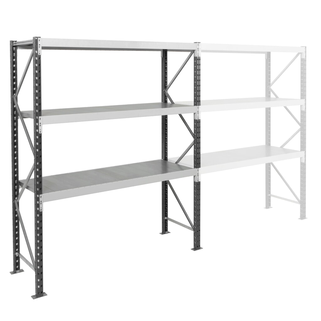 Obrázek produktu: Široký regál ManOrga s ocelovými panely, základní pole, nosnost police 710 kg, VxŠxH 2 500 x 2 250 x 600 mm