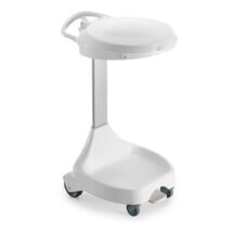 Číslo obrázku produktu 1: Pojízdný pedálový držák pytlů na odpad Delta I, pro 120litrové pytle, 2 kolečka + 2 řiditelná kolečka, bílý rám, modré víko