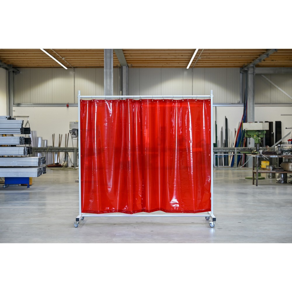 Číslo obrázku produktu 1: Mobilní ochranná oddělovací stěna s otočnými rameny podle ISO EN 25980 (EN 1598), 1dílná, plachta 0,4 mm, červená/transparentní