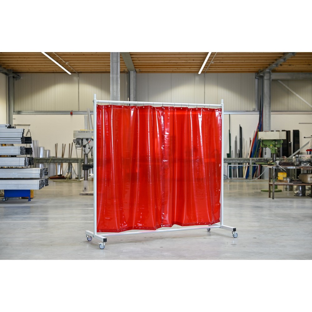 Číslo obrázku produktu 2: Mobilní ochranná oddělovací stěna s otočnými rameny podle ISO EN 25980 (EN 1598), 1dílná, plachta 0,4 mm, červená/transparentní