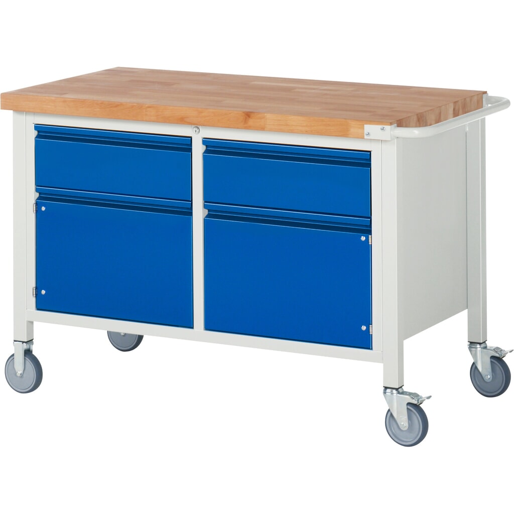 Mobilní pracovní stůl RAU řada 8000, 1 dvojitý kontejner, 2 křídlové dveře, VxŠxH 880 x 1250 x 700 mm, 2 zásuvky 2 x 180 mm Obrázek produktu: Mobilní pracovní stůl RAU řada 8000, 1 dvojitý kontejner, 2 křídlové dveře, VxŠxH 880 x 1250 x 700 mm, 2 zásuvky 2 x 180 mm