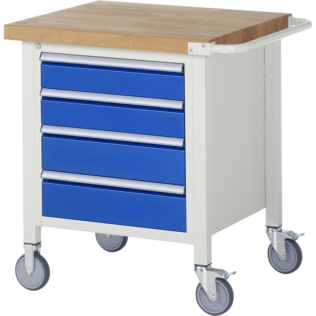 Mobilní pracovní stůl RAU řada 8000, 1 kontejner, VxŠxH 880-1080 x 750 x 700 mm, 4 zásuvky, 2 x 120, 2 x 150 mm Obrázek produktu: Mobilní pracovní stůl RAU řada 8000, 1 kontejner, VxŠxH 880-1080 x 750 x 700 mm, 4 zásuvky, 2 x 120, 2 x 150 mm