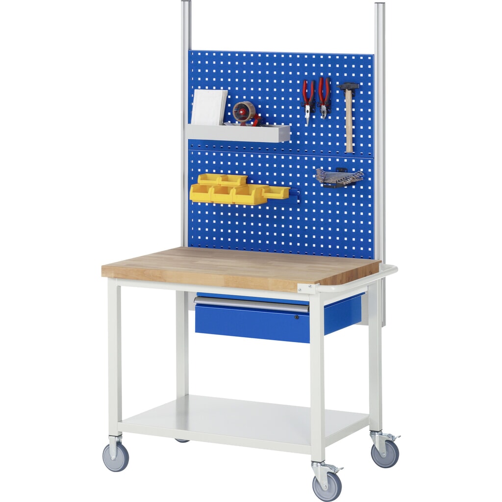 Číslo obrázku produktu 7: Mobilní pracovní stůl RAU řada 8000, VxŠxH 880-1080 x 750 x 700 mm, 1 zásuvka 1 x 150 mm, nosnost zásuvky 50 kg