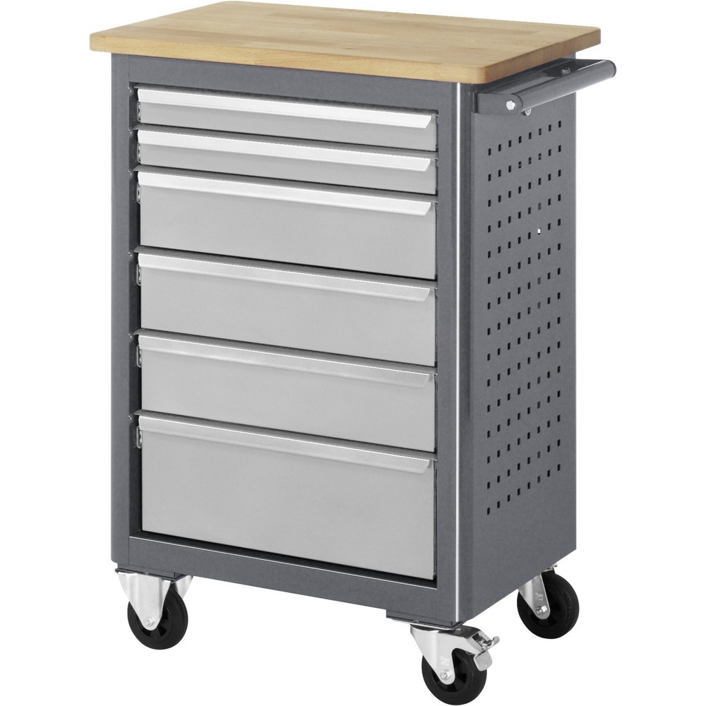 Číslo obrázku produktu 1: Mobilní pracovní stůl RAU řada adlatus, VxŠxH 950 x 675 x 450 mm, 6x zásuvka 2 x 65, 3 x 125, 1 x 90 mm, buková pracovní deska