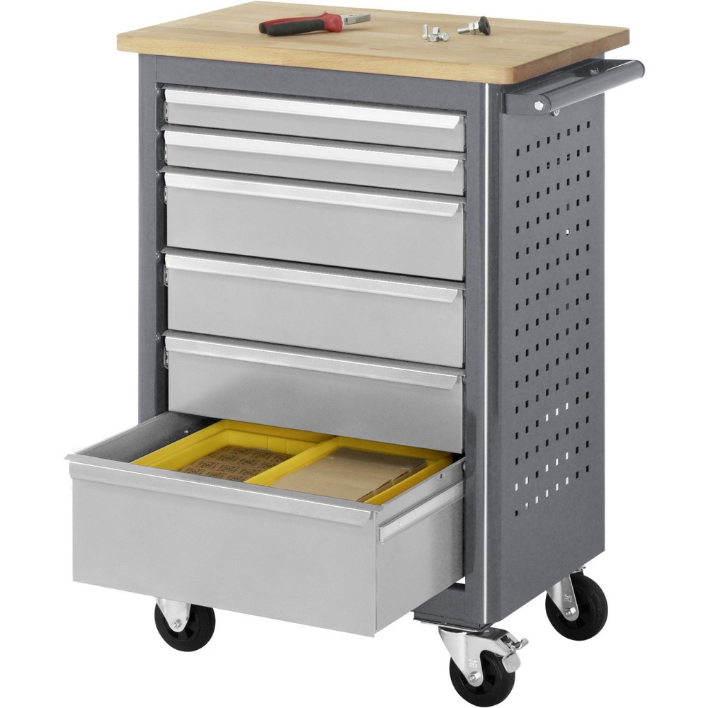 Číslo obrázku produktu 2: Mobilní pracovní stůl RAU řada adlatus, VxŠxH 950 x 675 x 450 mm, 6x zásuvka 2 x 65, 3 x 125, 1 x 90 mm, buková pracovní deska