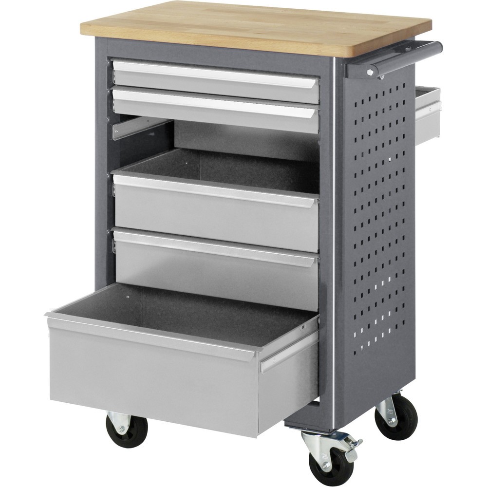 Číslo obrázku produktu 3: Mobilní pracovní stůl RAU řada adlatus, VxŠxH 950 x 675 x 450 mm, 6x zásuvka 2 x 65, 3 x 125, 1 x 90 mm, buková pracovní deska
