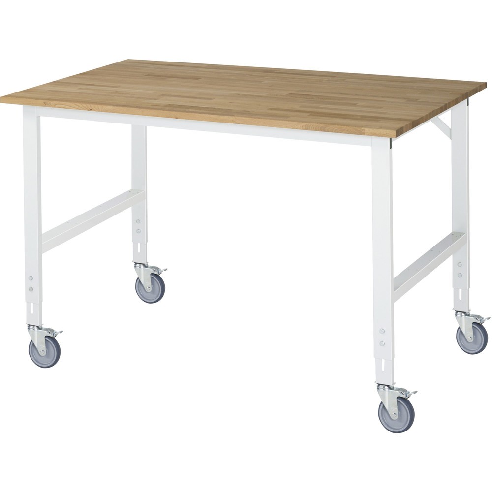 Obrázek produktu: Mobilní pracovní stůl RAU ve výškově nastavitelném provedení, řada TOM, výška 910-1230 mm, ŠxH 1500 x 1000 mm, pracovní deska z bukového masivu