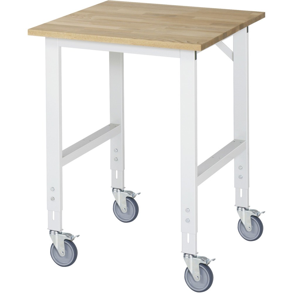 Obrázek produktu: Mobilní pracovní stůl RAU ve výškově nastavitelném provedení, řada TOM, výška 910-1230 mm, ŠxH 750 x 800 mm, pracovní deska z bukového masivu