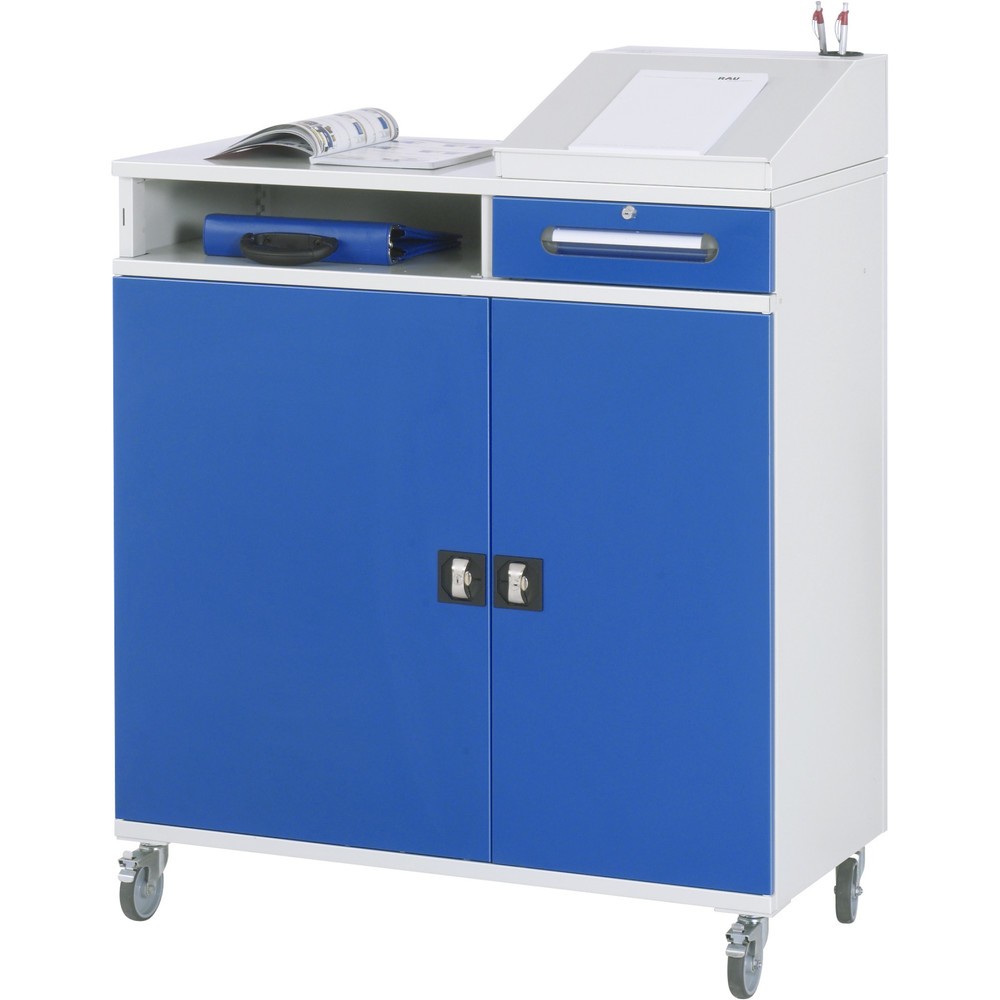 Číslo obrázku produktu 2: Mobilní prezentační pult RAU, VxŠxH 1185-1345 x 1100 x 520 mm, zásuvky 2 x 80 mm, 1 x 120 mm