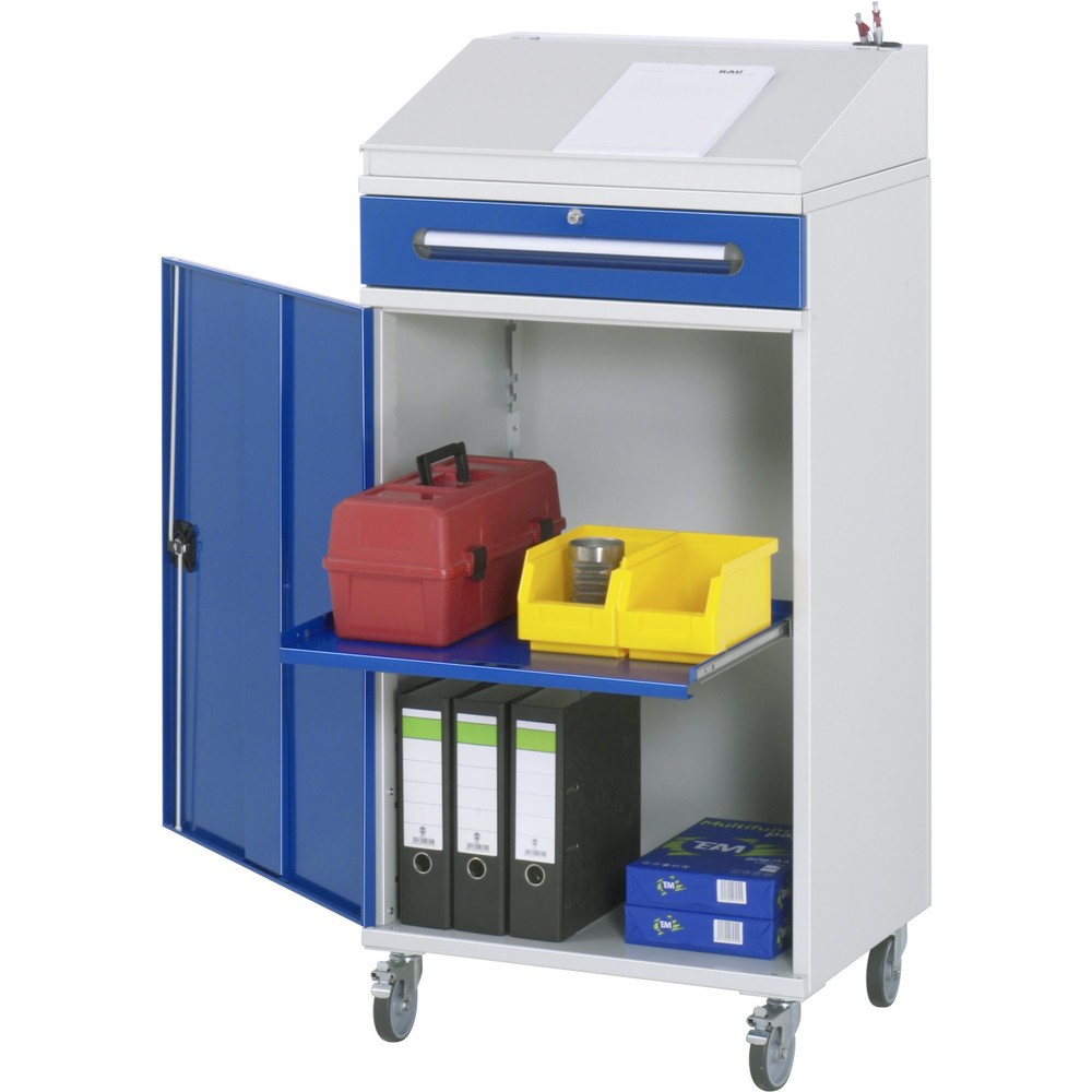 Číslo obrázku produktu 1: Mobilní prezentační pult RAU, VxŠxH 1235-1345 x 650 x 520 mm, zásuvky 1 x 120 mm
