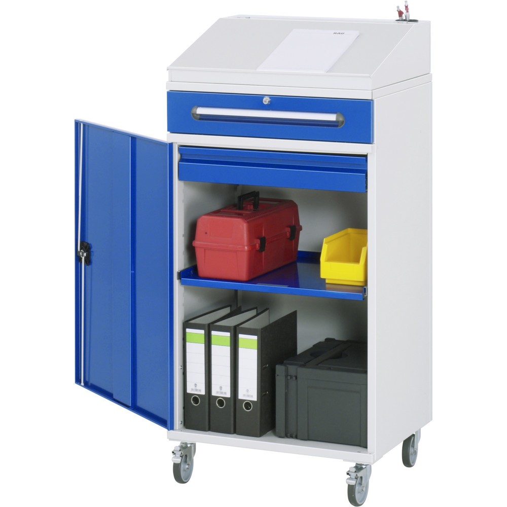 Číslo obrázku produktu 1: Mobilní prezentační pult RAU, VxŠxH 1235-1345 x 650 x 520 mm, zásuvky 1 x 80 mm, 1 x 120 mm
