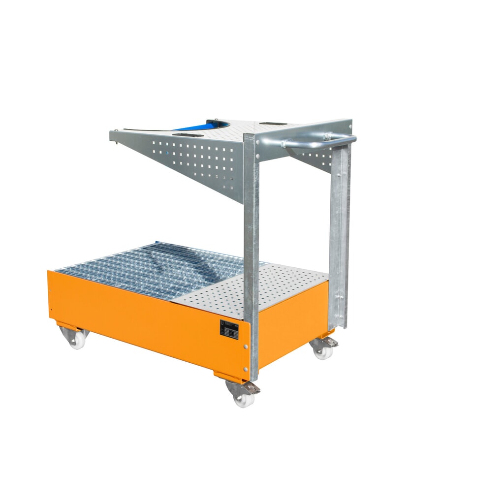 Bauer® pojízdná sběrná vana z oceli LPW, včetně konzoly pro děrované desky a upínacího popruhu, žlutooranžová Číslo obrázku produktu 1: Bauer® pojízdná sběrná vana z oceli LPW, včetně konzoly pro děrované desky a upínacího popruhu, žlutooranžová