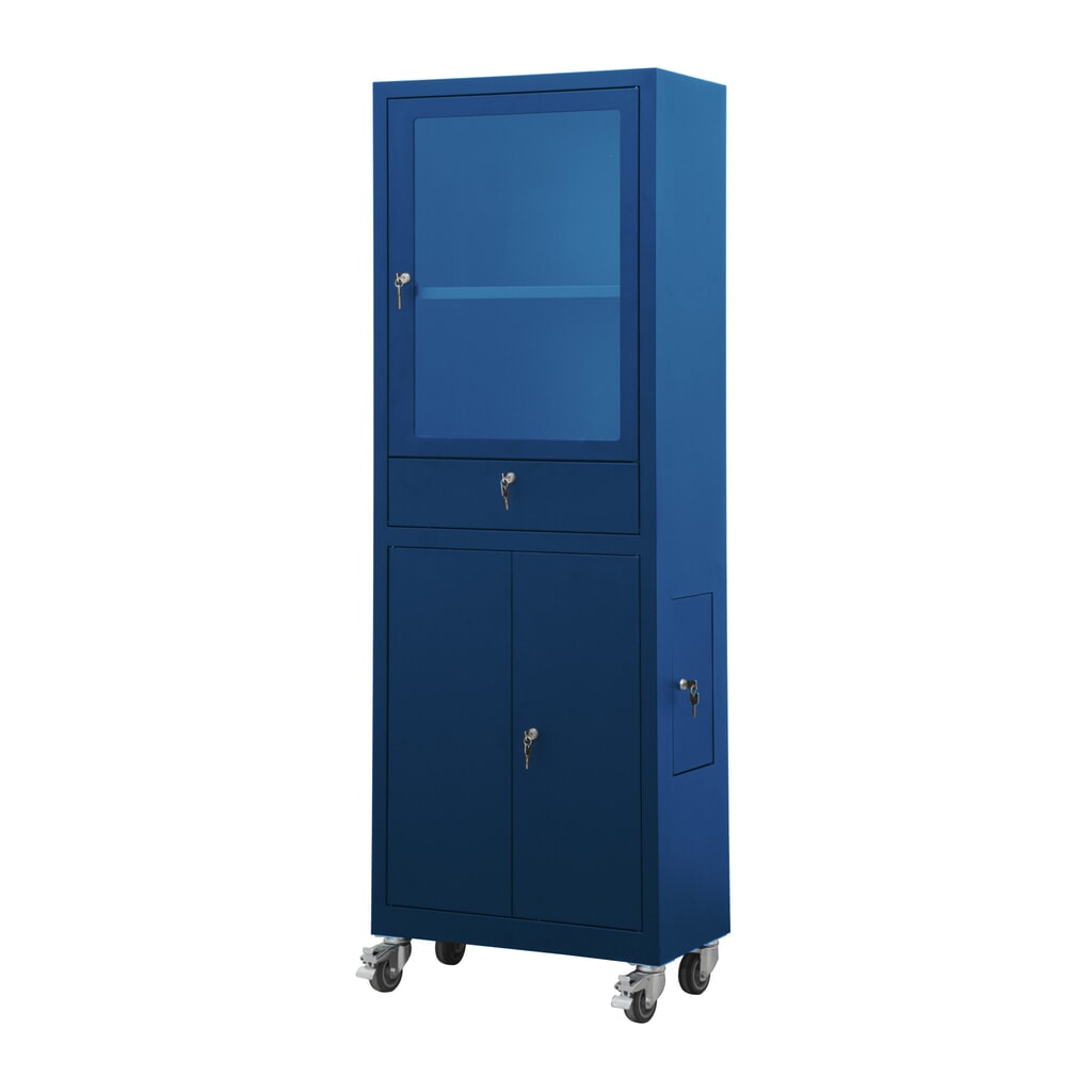 Mobilní skříň na počítač HEMMDAL HCS-1, VxŠxH 1750 x 650 x 550 mm, hořcová modř Obrázek produktu: Mobilní skříň na počítač HEMMDAL HCS-1, VxŠxH 1750 x 650 x 550 mm, hořcová modř