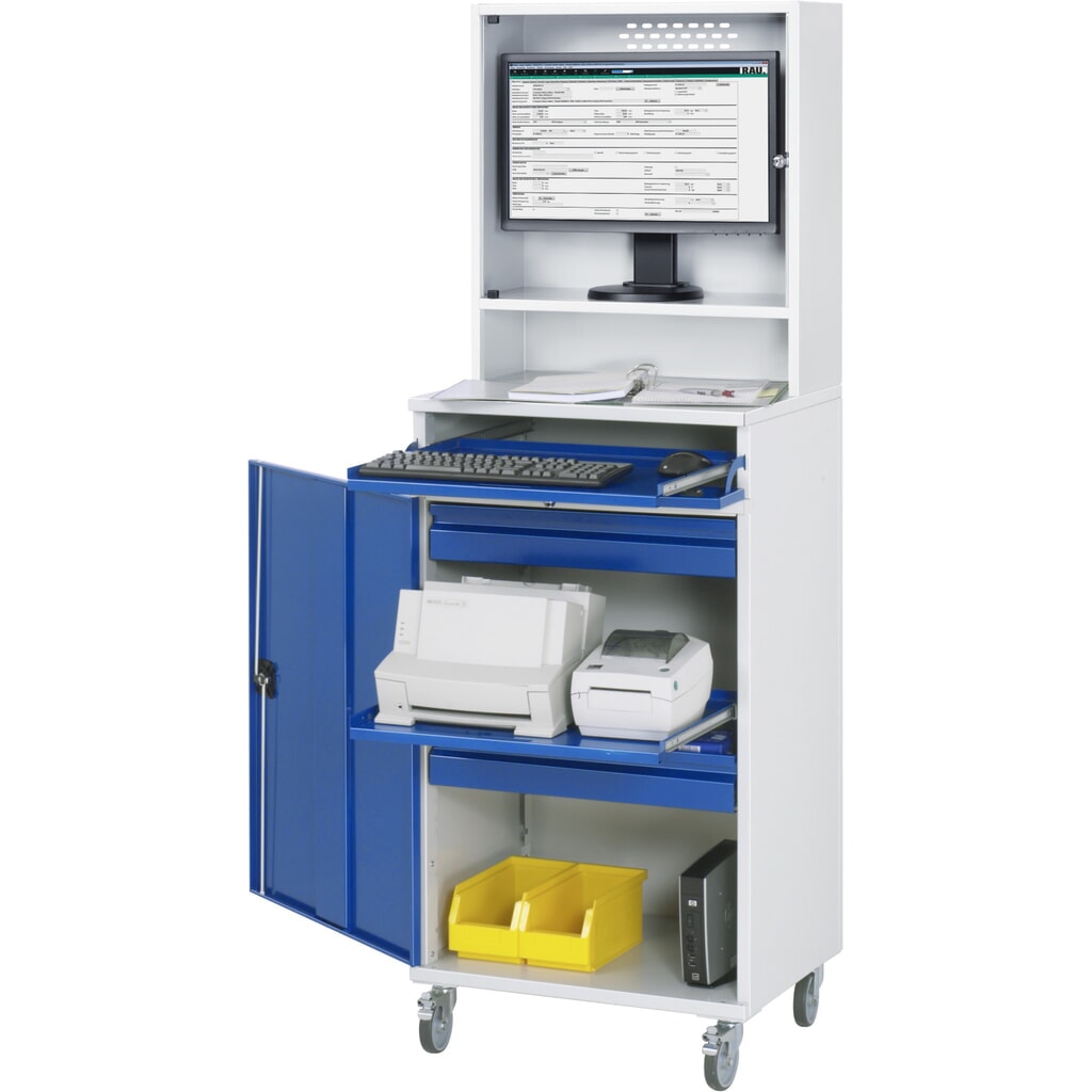 Mobilní skříň pro počítač RAU, kryt na monitor, zásuvka na klávesnici, křídlové dveře, počet zásuvek x V x Š: 2 x 80 x 570 mm Obrázek produktu: Mobilní skříň pro počítač RAU, kryt na monitor, zásuvka na klávesnici, křídlové dveře, počet zásuvek x V x Š: 2 x 80 x 570 mm