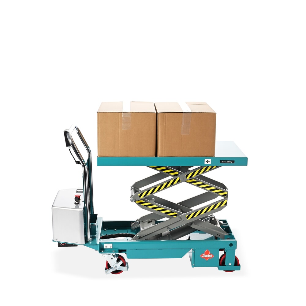 Číslo obrázku produktu 5: Vozík se zvedacím stolem Ameise® s dvojitým nůžkovým mechanismem, elektrický, nosnost 350 kg, cca 910 x 500 mm